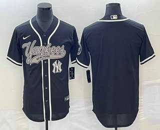 Mens New York Yankees Blank Black Cool Base Stitched Baseball Jersey